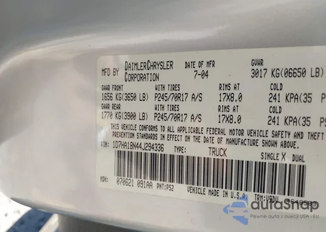 2004 Dodge Ram 1500 St/Slt из США, поврежденный, VIN 1D7HA18N44J294336